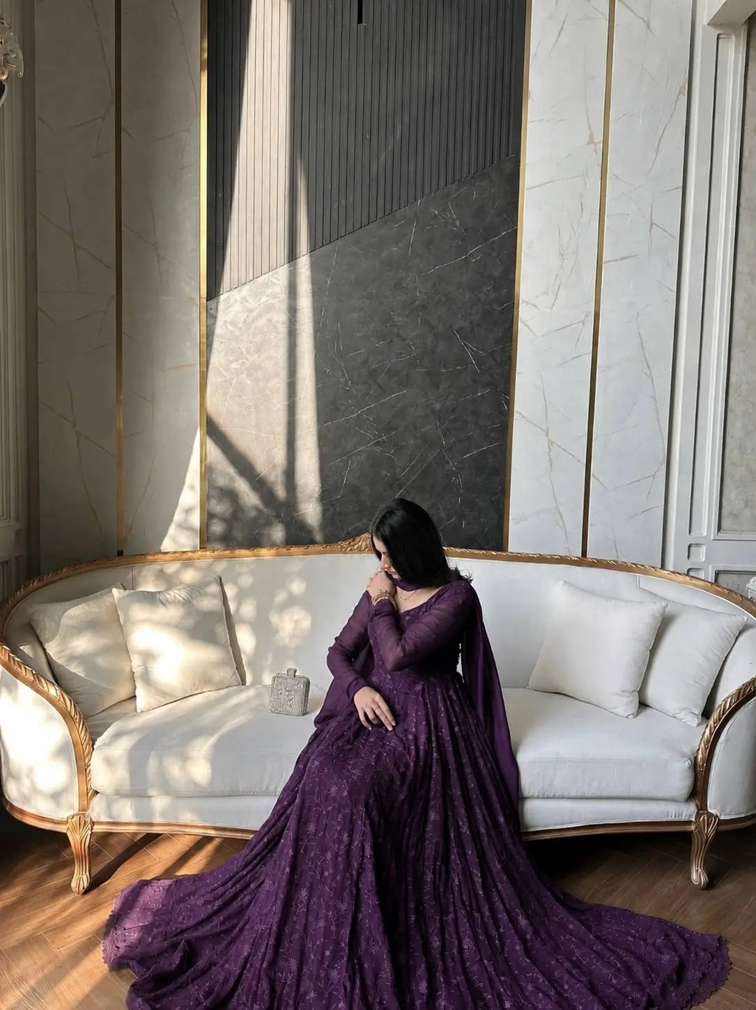 Chikankari Star Georgette Gown with GPO Lace Border