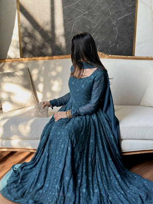 Chikankari Star Georgette Gown with GPO Lace Border