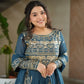 Chinnon Embroidered Gown with Dupatta | 3.5 Mtr Flair | Rama & Purple Party Wear