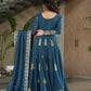 Chinnon Embroidered Gown with Dupatta | 3.5 Mtr Flair | Rama & Purple Party Wear