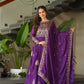 Chinnon Embroidered Gown with Dupatta | 3.5 Mtr Flair | Rama & Purple Party Wear