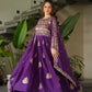 Chinnon Embroidered Gown with Dupatta | 3.5 Mtr Flair | Rama & Purple Party Wear