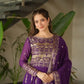 Chinnon Embroidered Gown with Dupatta | 3.5 Mtr Flair | Rama & Purple Party Wear