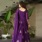 Chinnon Embroidered Gown with Dupatta | 3.5 Mtr Flair | Rama & Purple Party Wear