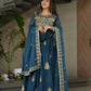 Chinnon Embroidered Gown with Dupatta | 3.5 Mtr Flair | Rama & Purple Party Wear
