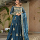 Chinnon Embroidered Gown with Dupatta | 3.5 Mtr Flair | Rama & Purple Party Wear