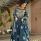 Chinnon Embroidered Gown with Dupatta | 3.5 Mtr Flair | Rama & Purple Party Wear
