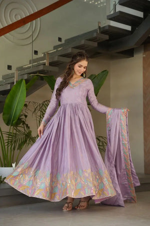 Chinnon Embroidered Gown with Dupatta | Sequins & Multi-Thread Work | Wedding & Festive Wear