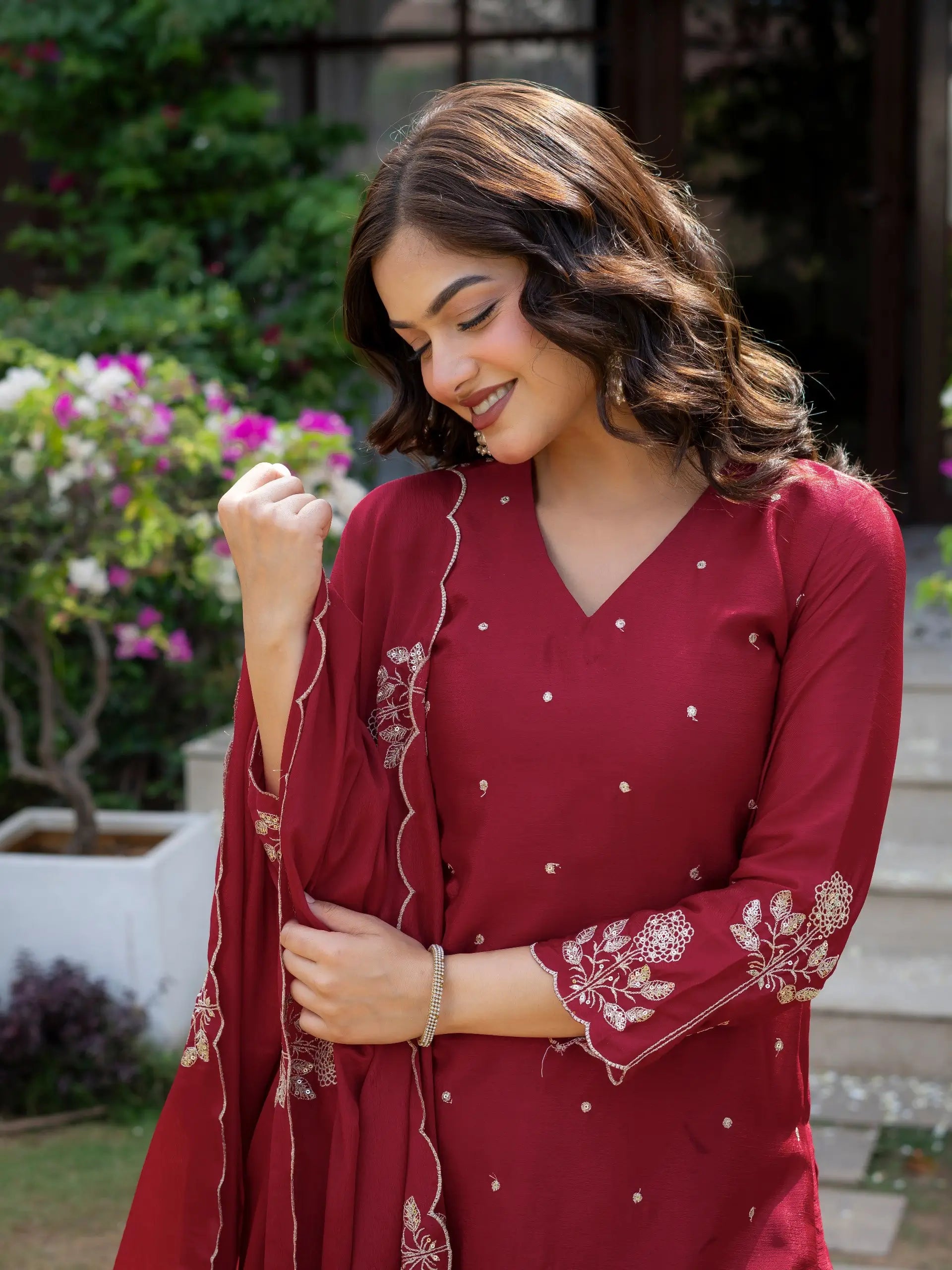 Chinnon Embroidered Kurta Set With Dupatta