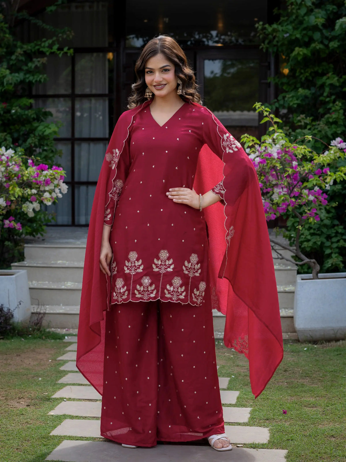 Chinnon Embroidered Kurta Set With Dupatta