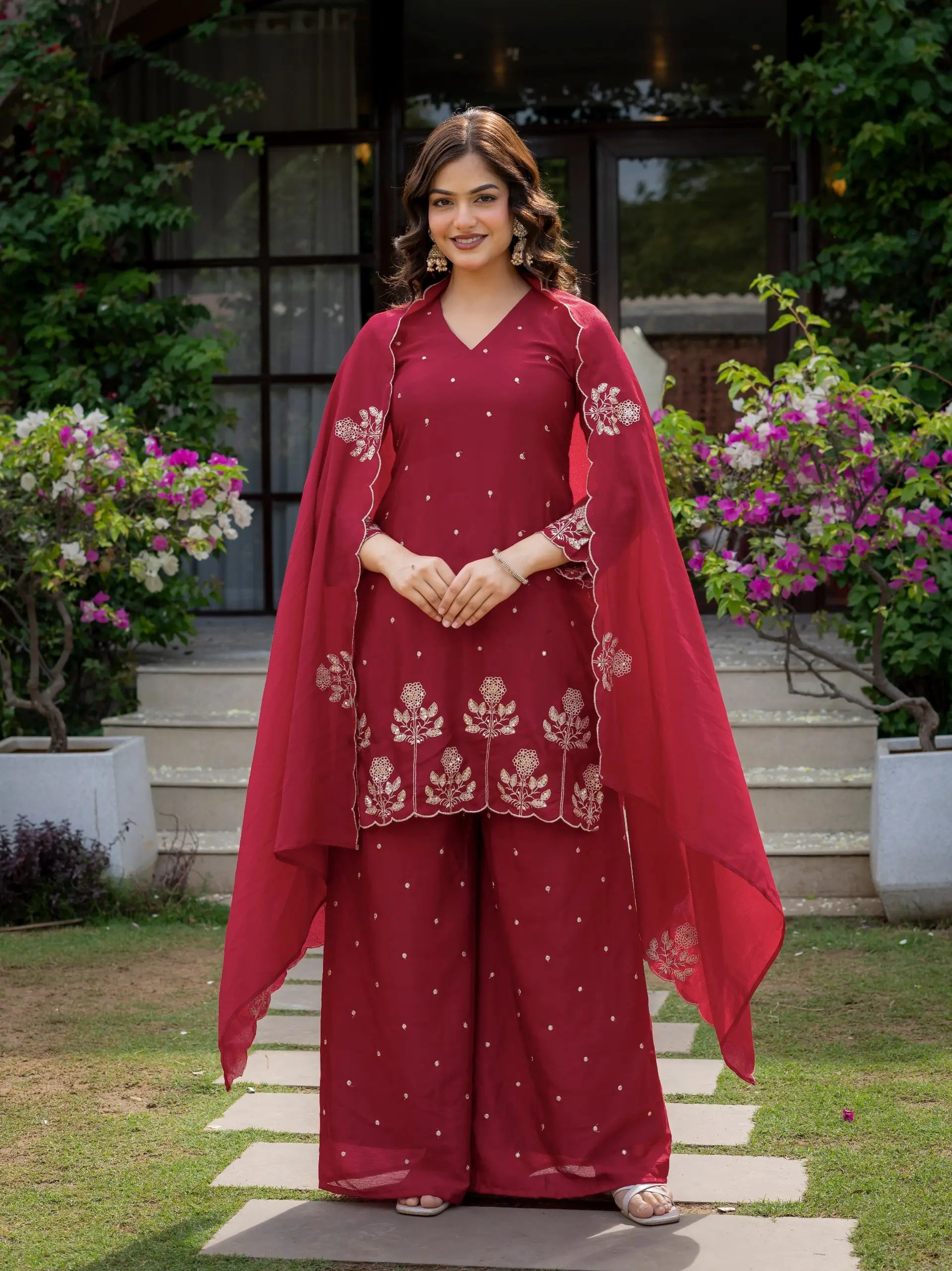 Chinnon Embroidered Kurta Set With Dupatta