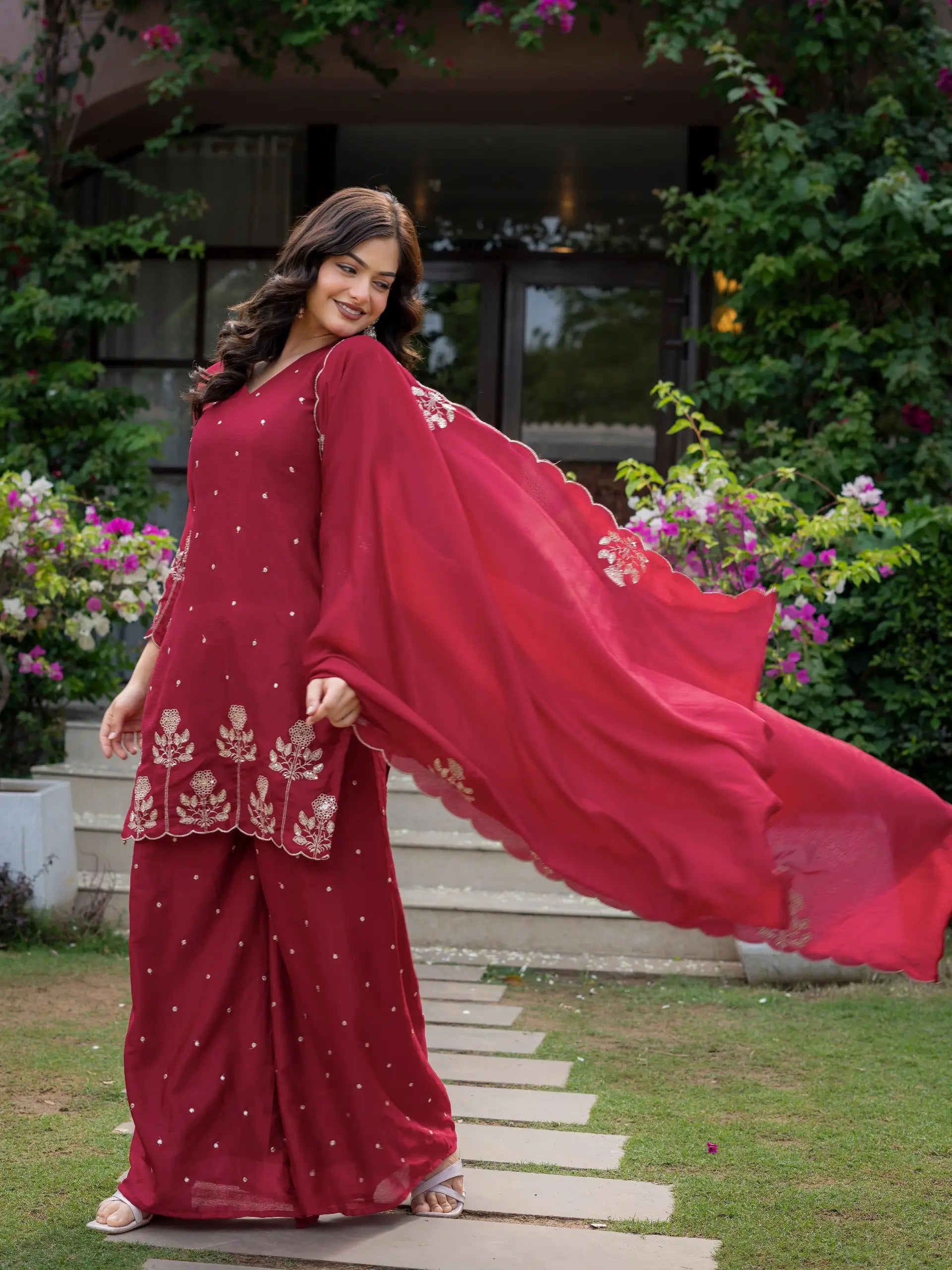 Chinnon Embroidered Kurta Set With Dupatta
