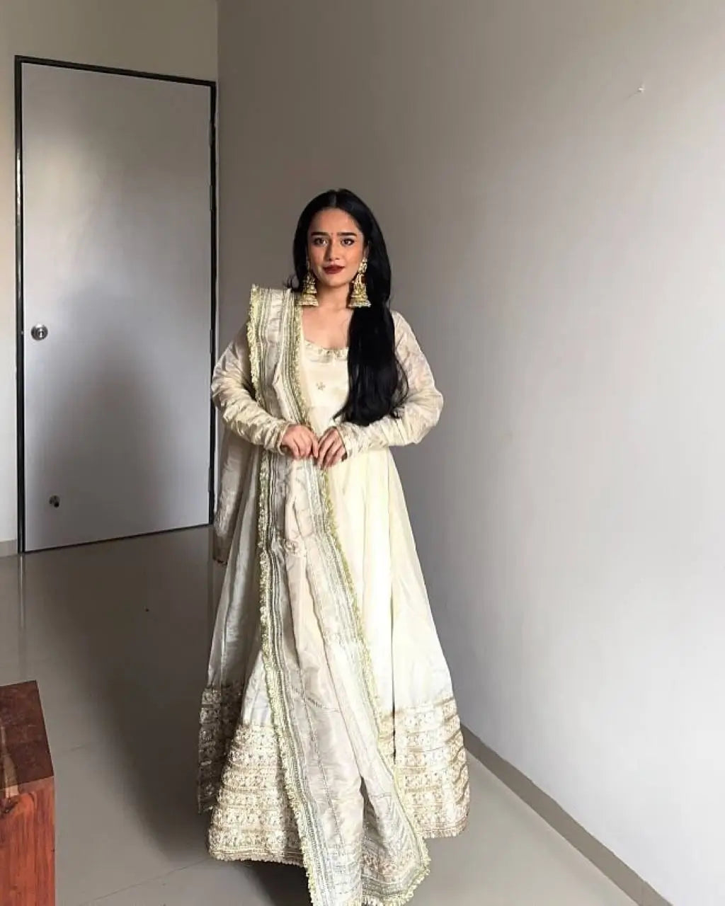Chinon Anarkali Set with Thread & Sequin Work – Pink & White