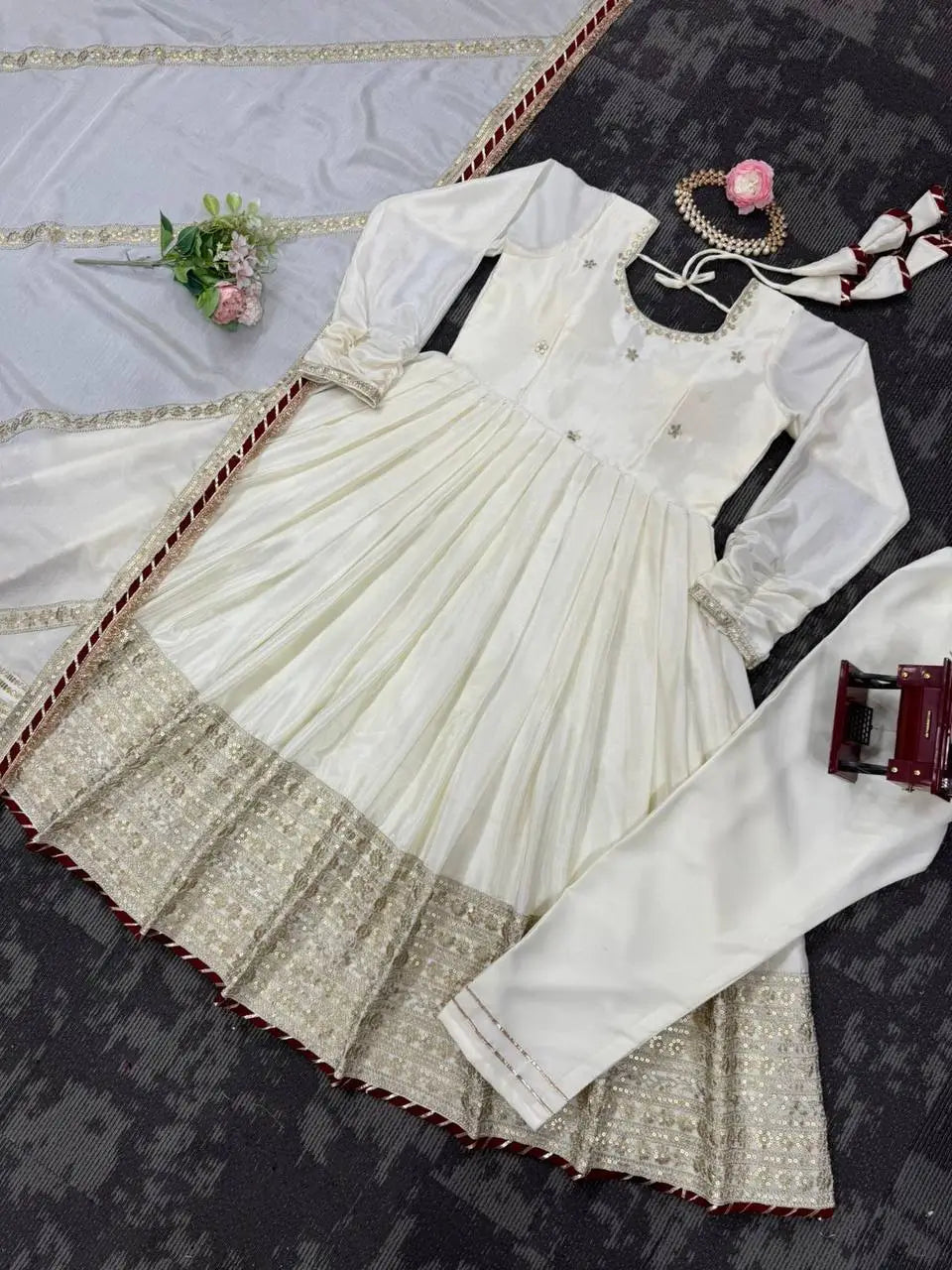 Chinon Anarkali Set with Thread & Sequin Work – Pink & White