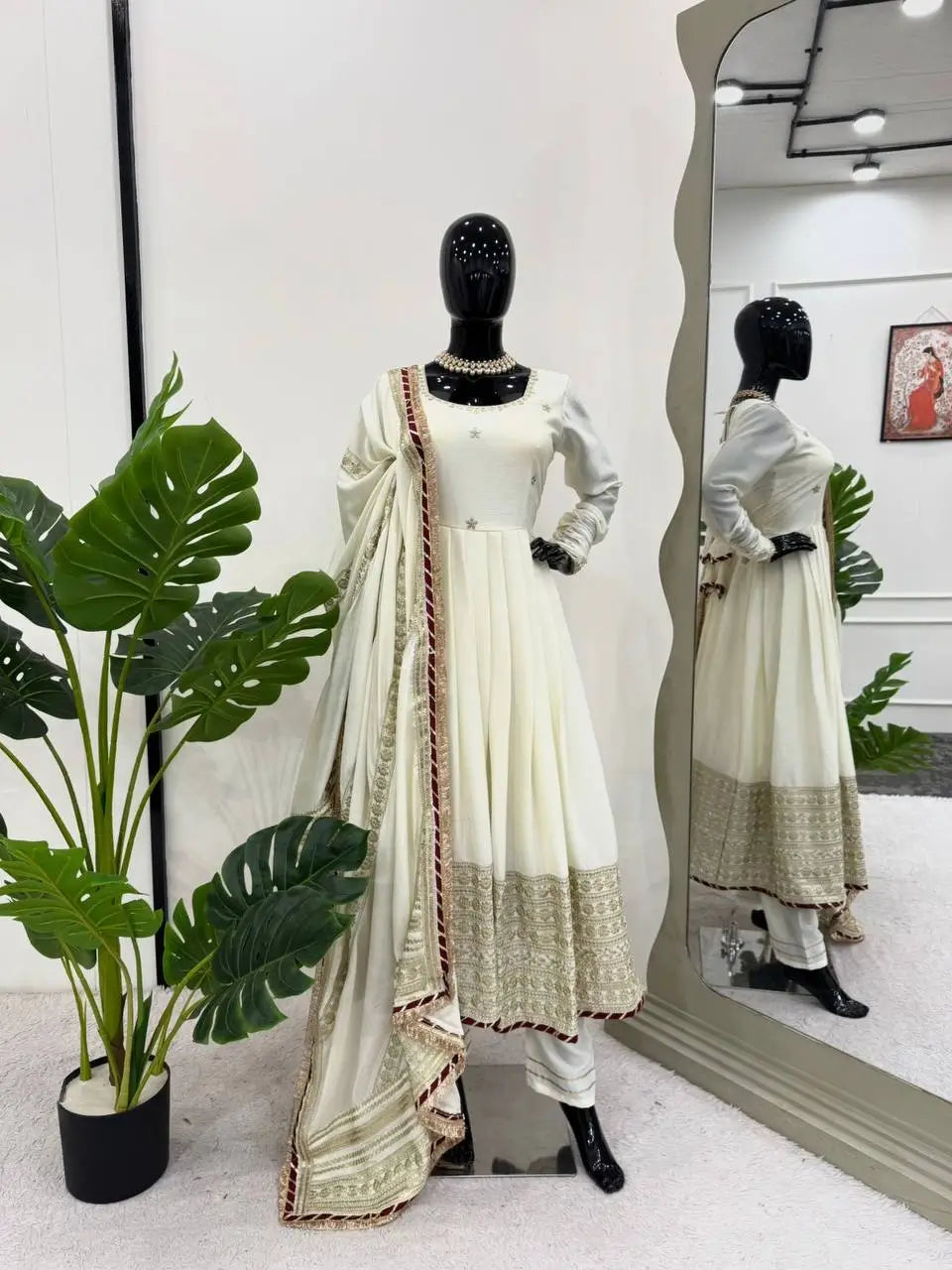 Chinon Anarkali Set with Thread & Sequin Work – Pink & White
