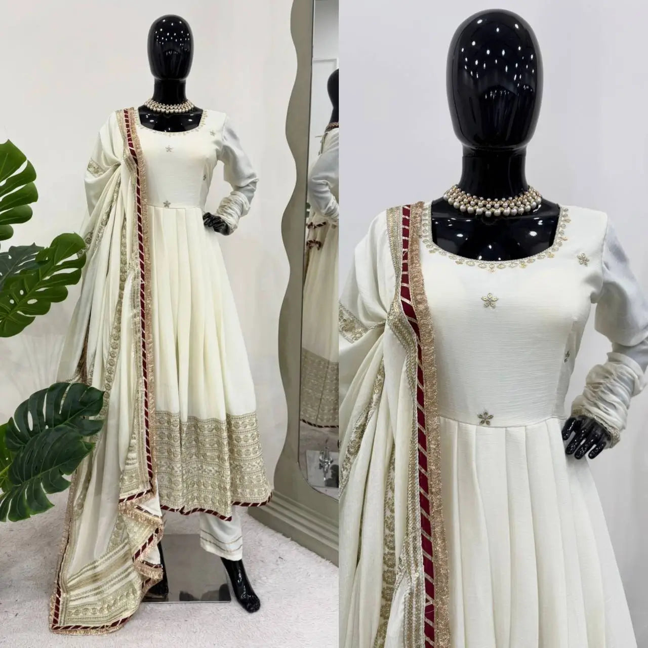 Chinon Anarkali Set with Thread & Sequin Work – Pink & White