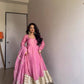 Chinon Anarkali Set with Thread & Sequin Work – Pink & White