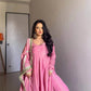 Chinon Anarkali Set with Thread & Sequin Work – Pink & White
