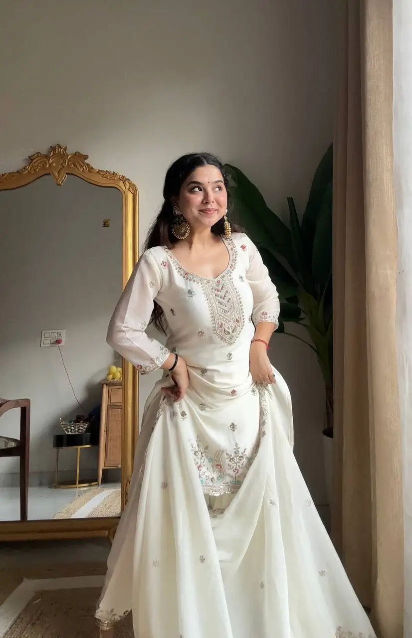 Chinon Beads and Sequence Embroidered Salwar Suit Set for Festive and Wedding Wear