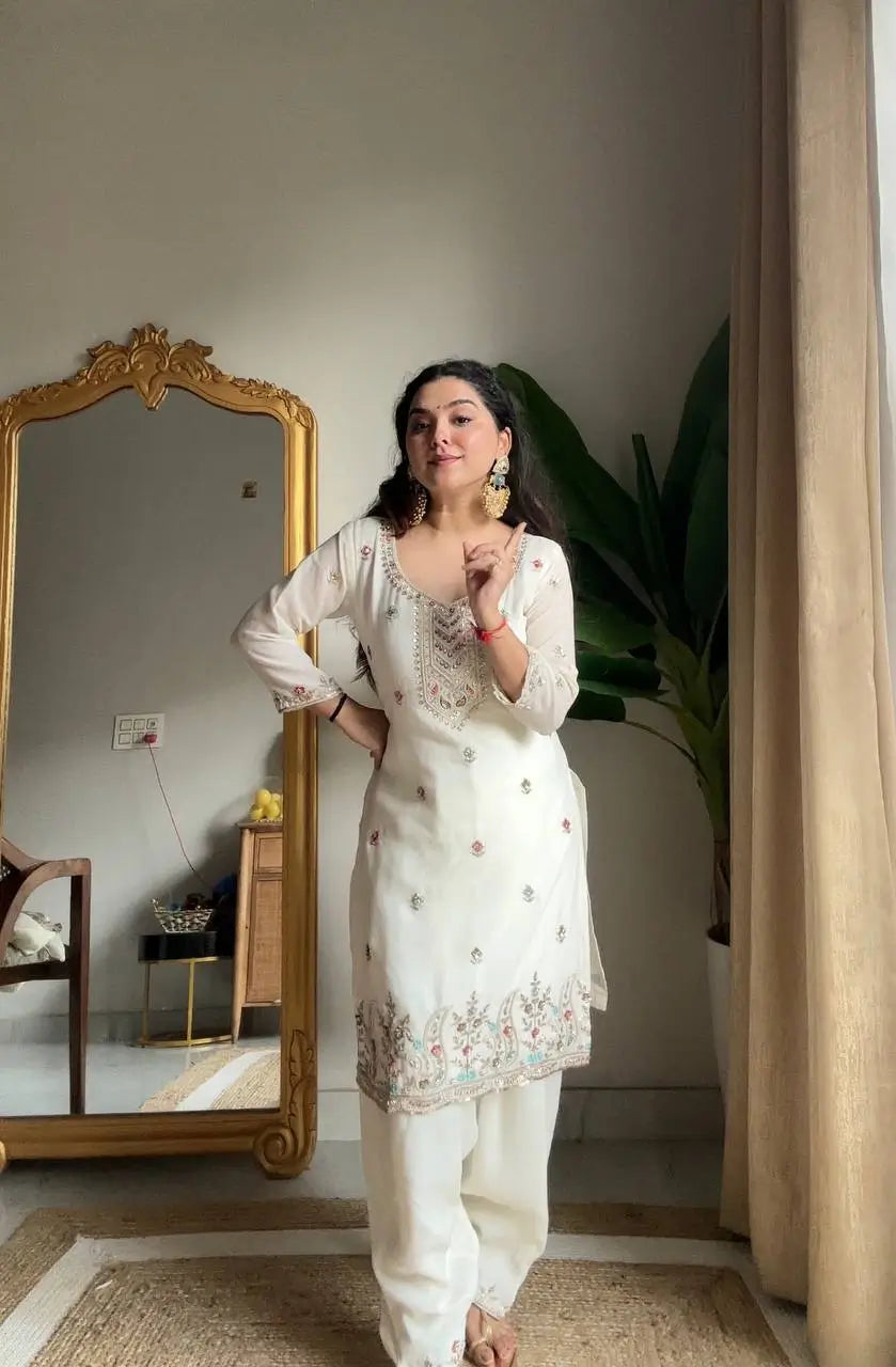 Chinon Beads and Sequence Embroidered Salwar Suit Set for Festive and Wedding Wear