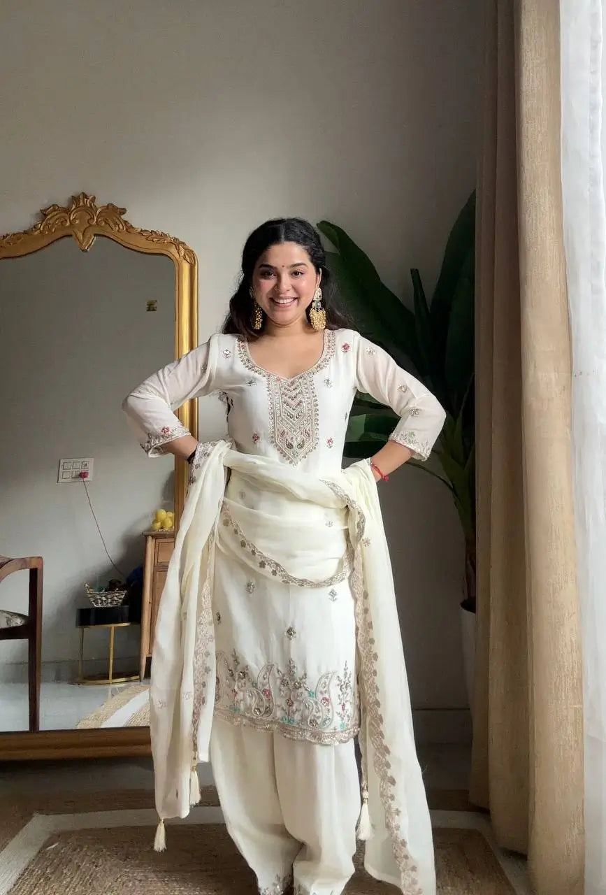 Chinon Beads and Sequence Embroidered Salwar Suit Set for Festive and Wedding Wear