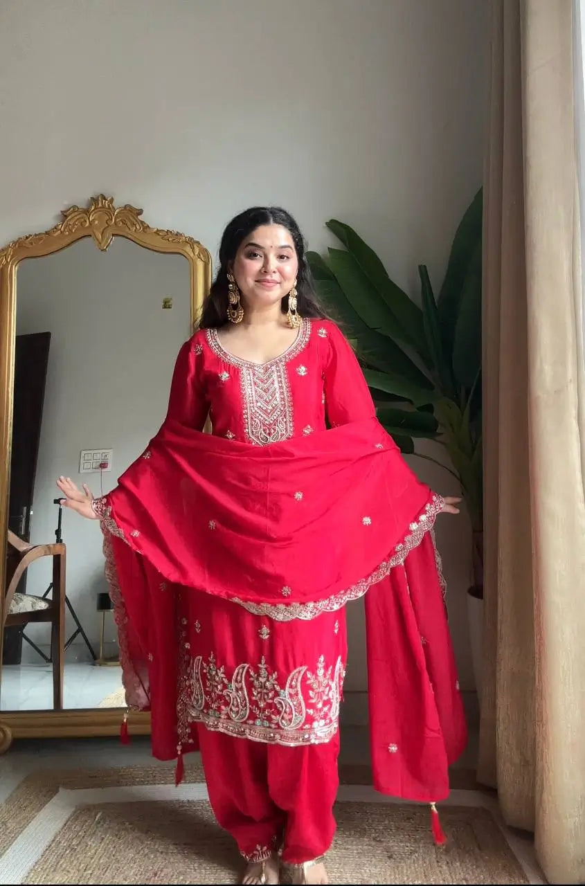 Chinon Beads and Sequence Embroidered Salwar Suit Set for Festive and Wedding Wear