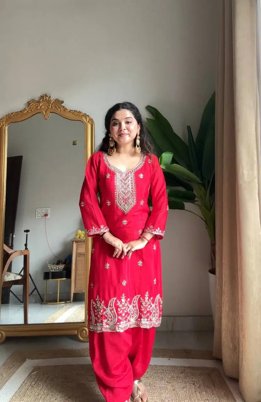 Chinon Beads and Sequence Embroidered Salwar Suit Set for Festive and Wedding Wear