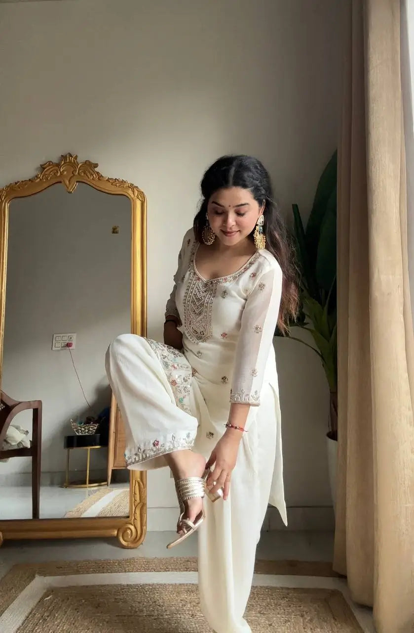 Chinon Beads and Sequence Embroidered Salwar Suit Set for Festive and Wedding Wear