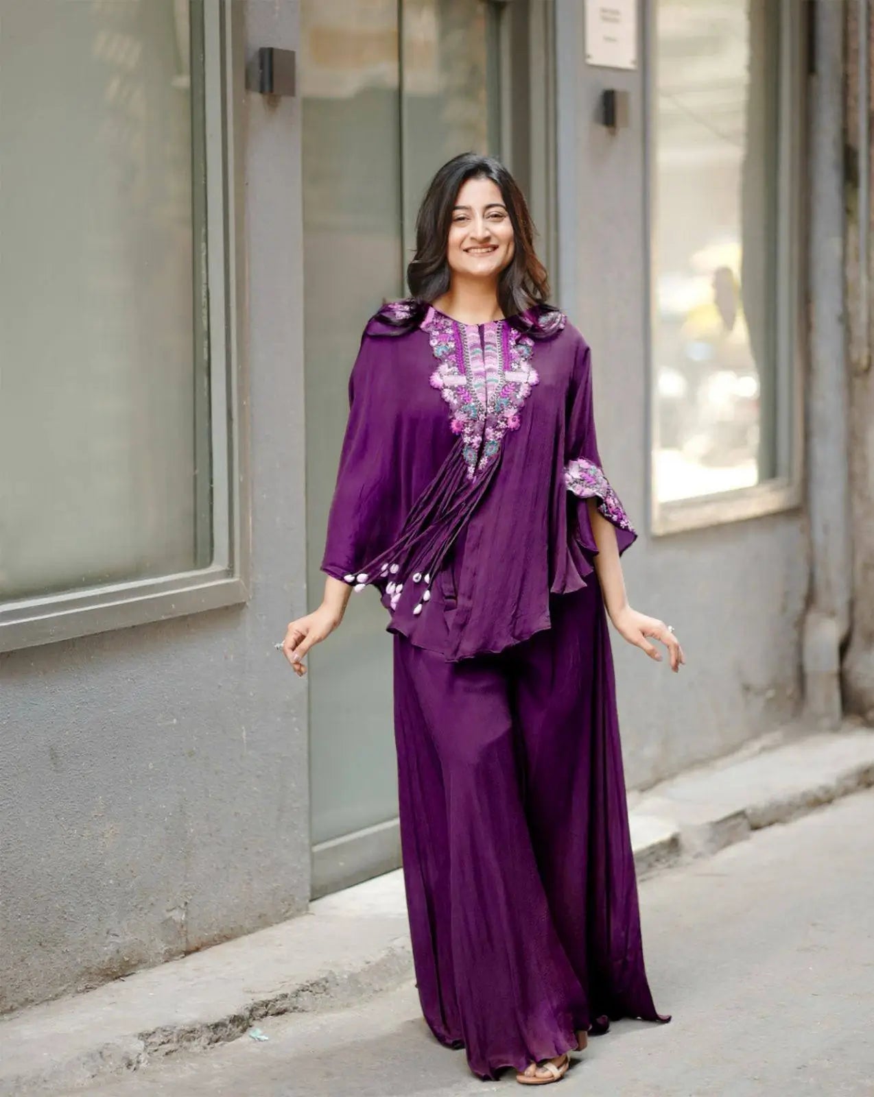 Chinon Embroidered Cape Style Palazzo Set for Festive and Party Wear