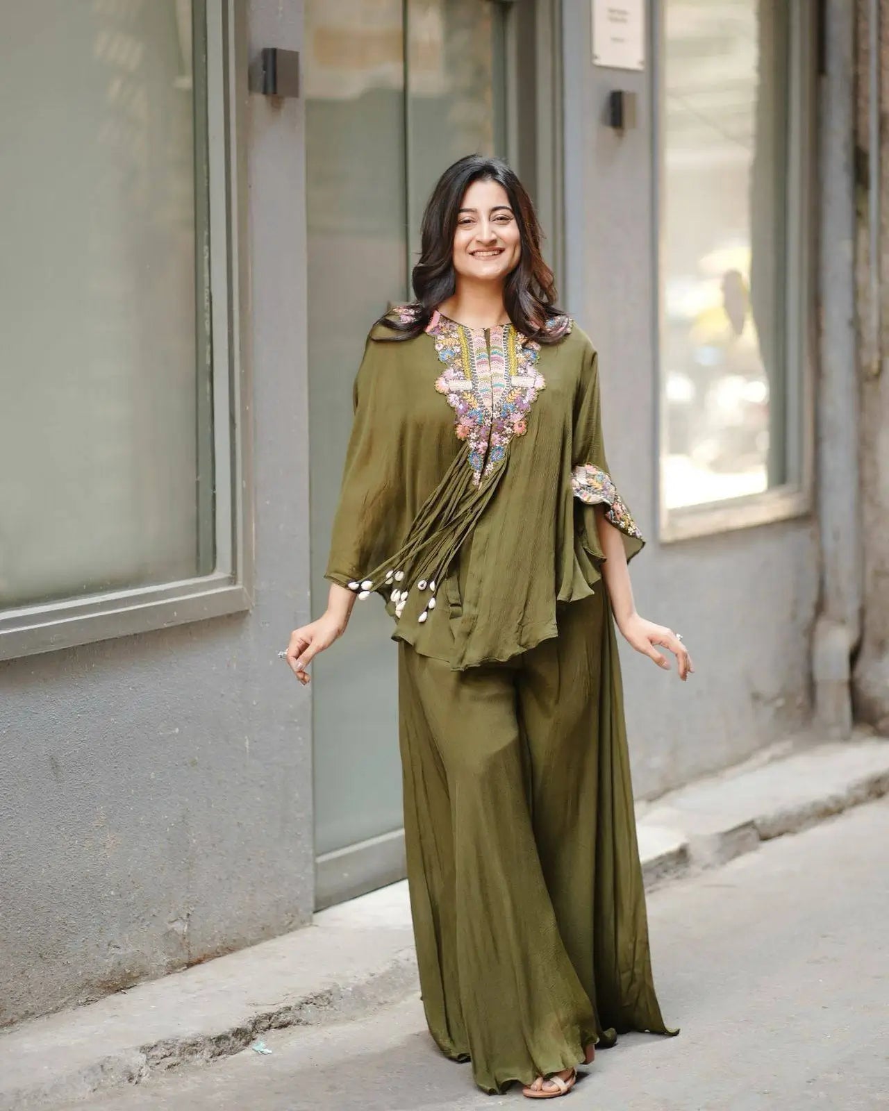 Chinon Embroidered Cape Style Palazzo Set for Festive and Party Wear