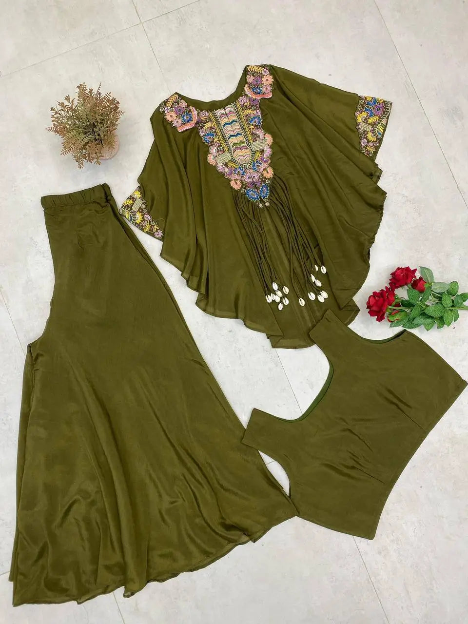 Chinon Embroidered Cape Style Palazzo Set for Festive and Party Wear