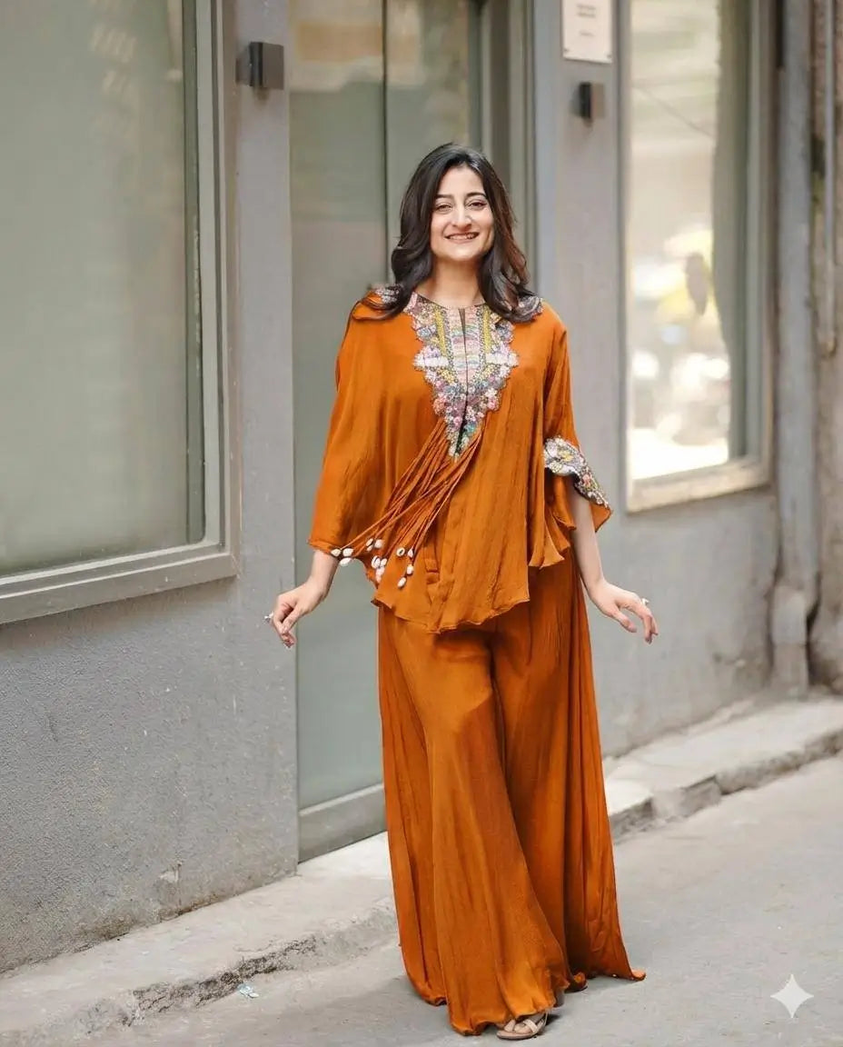 Chinon Embroidered Cape Style Palazzo Set for Festive and Party Wear