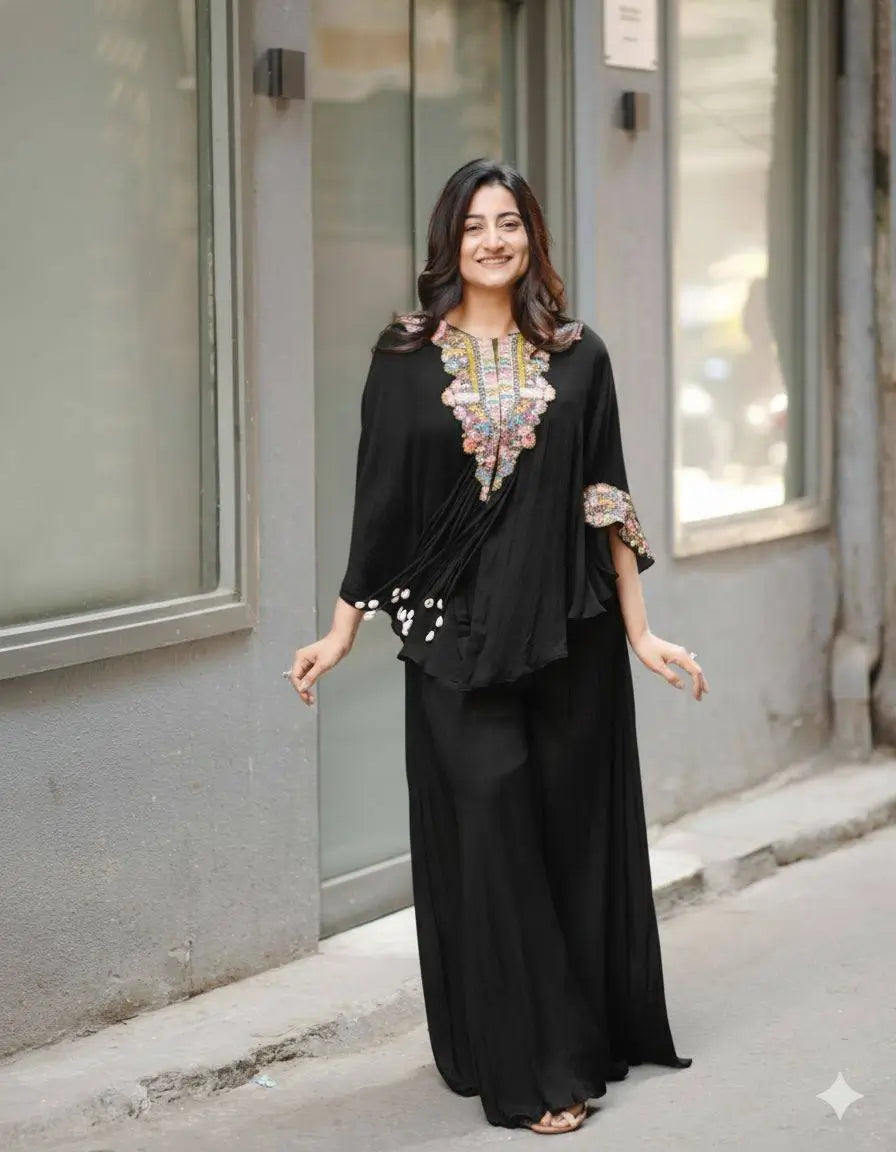 Chinon Embroidered Cape Style Palazzo Set for Festive and Party Wear