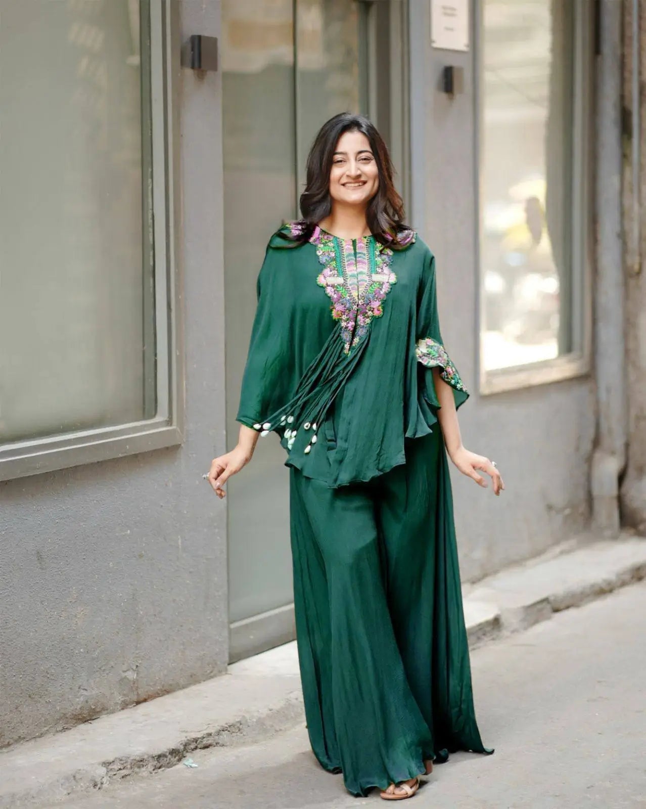 Chinon Embroidered Cape Style Palazzo Set for Festive and Party Wear