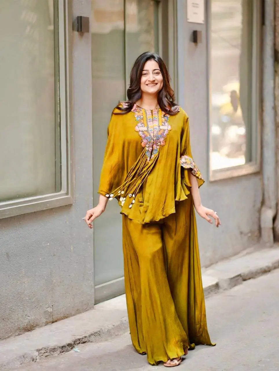Chinon Embroidered Cape Style Palazzo Set for Festive and Party Wear