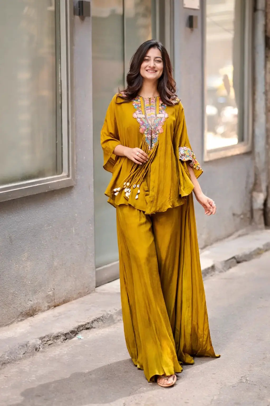 Chinon Embroidered Cape Style Palazzo Set for Festive and Party Wear