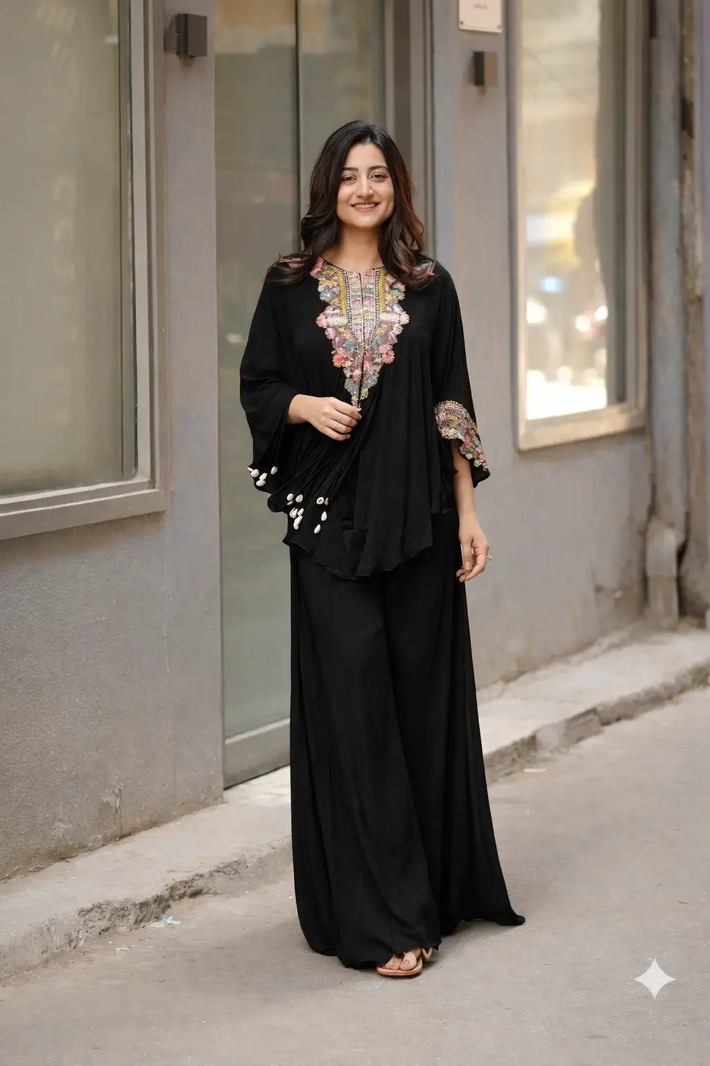 Chinon Embroidered Cape Style Palazzo Set for Festive and Party Wear