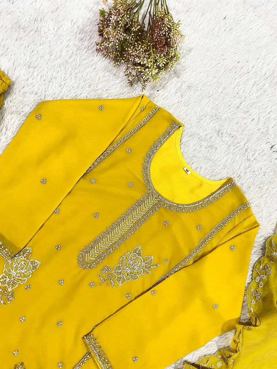 Chinon Embroidered Kurti Sharara Set with Dupatta for Festive and Wedding Wear