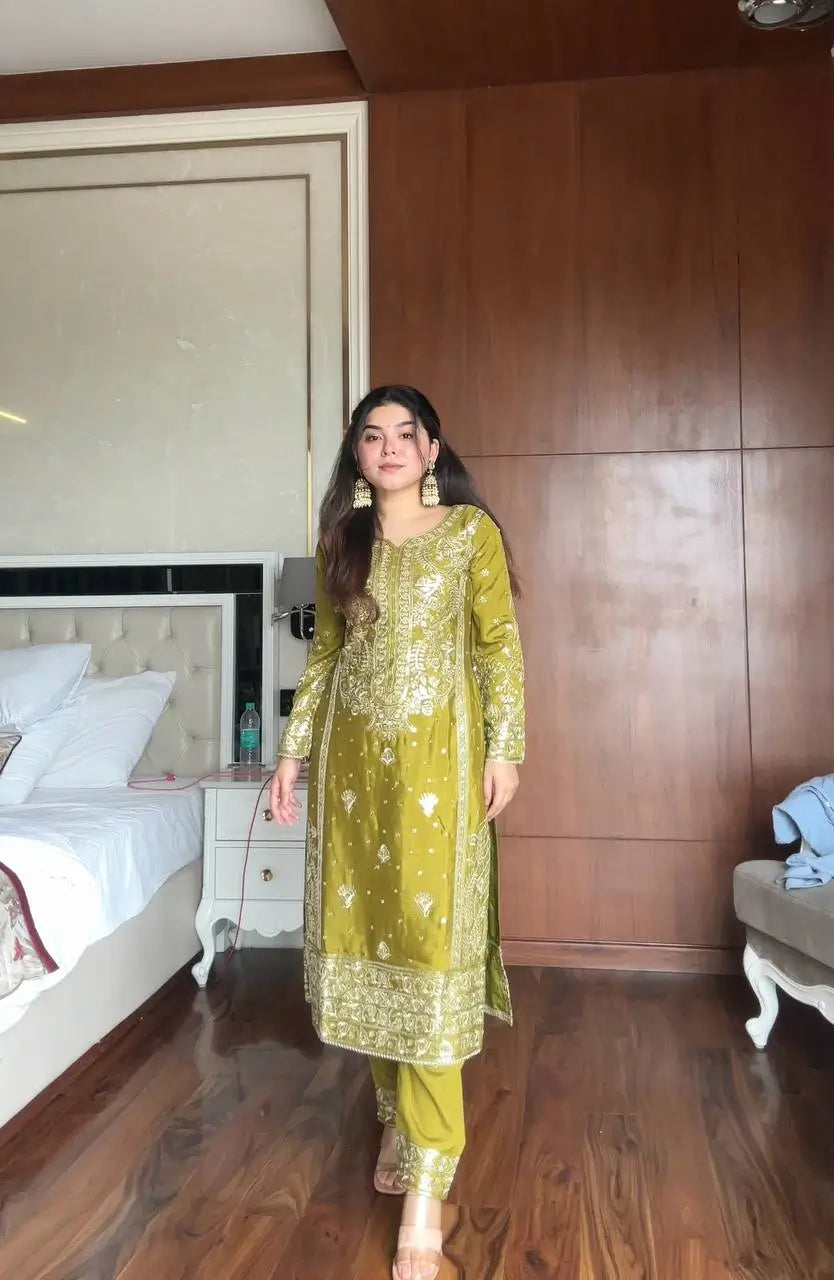 Chinon Embroidered Kurti Sharara Set with Dupatta for Festive and Wedding Wear