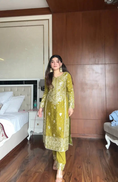Chinon Embroidered Kurti Sharara Set with Dupatta for Festive and Wedding Wear
