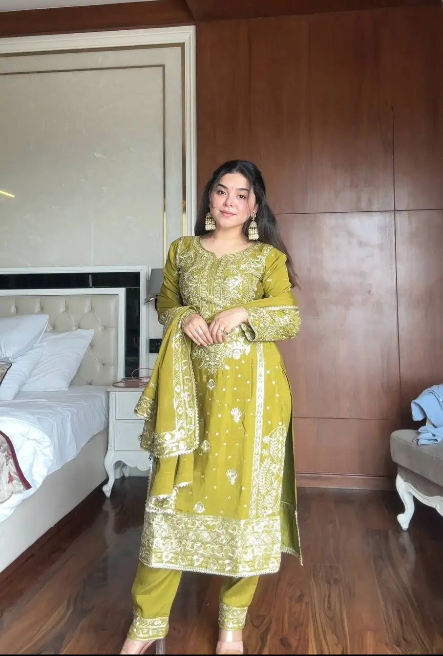 Chinon Embroidered Kurti Sharara Set with Dupatta for Festive and Wedding Wear