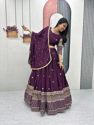 Chinon Embroidered Lehenga Choli Set with Dupatta