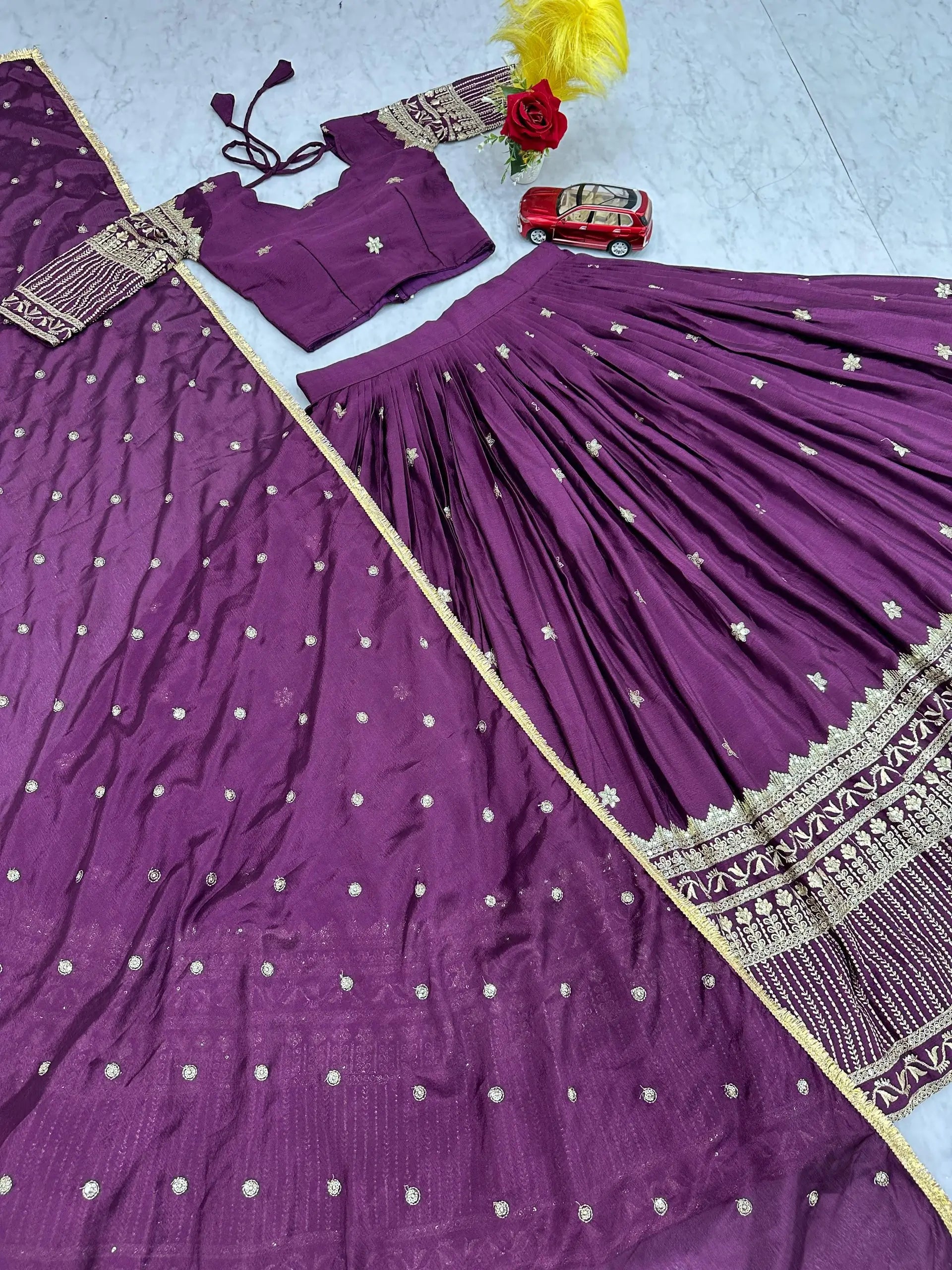 Chinon Embroidered Lehenga Choli Set with Dupatta