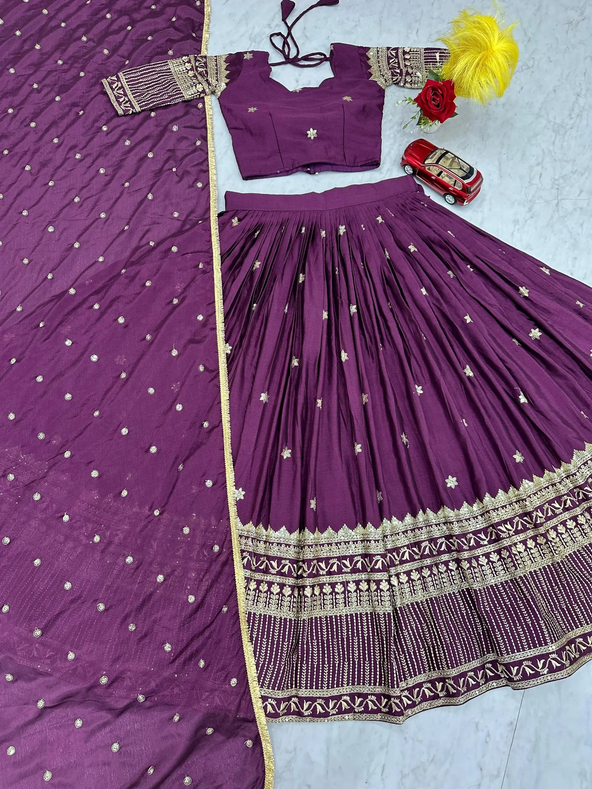Chinon Embroidered Lehenga Choli Set with Dupatta