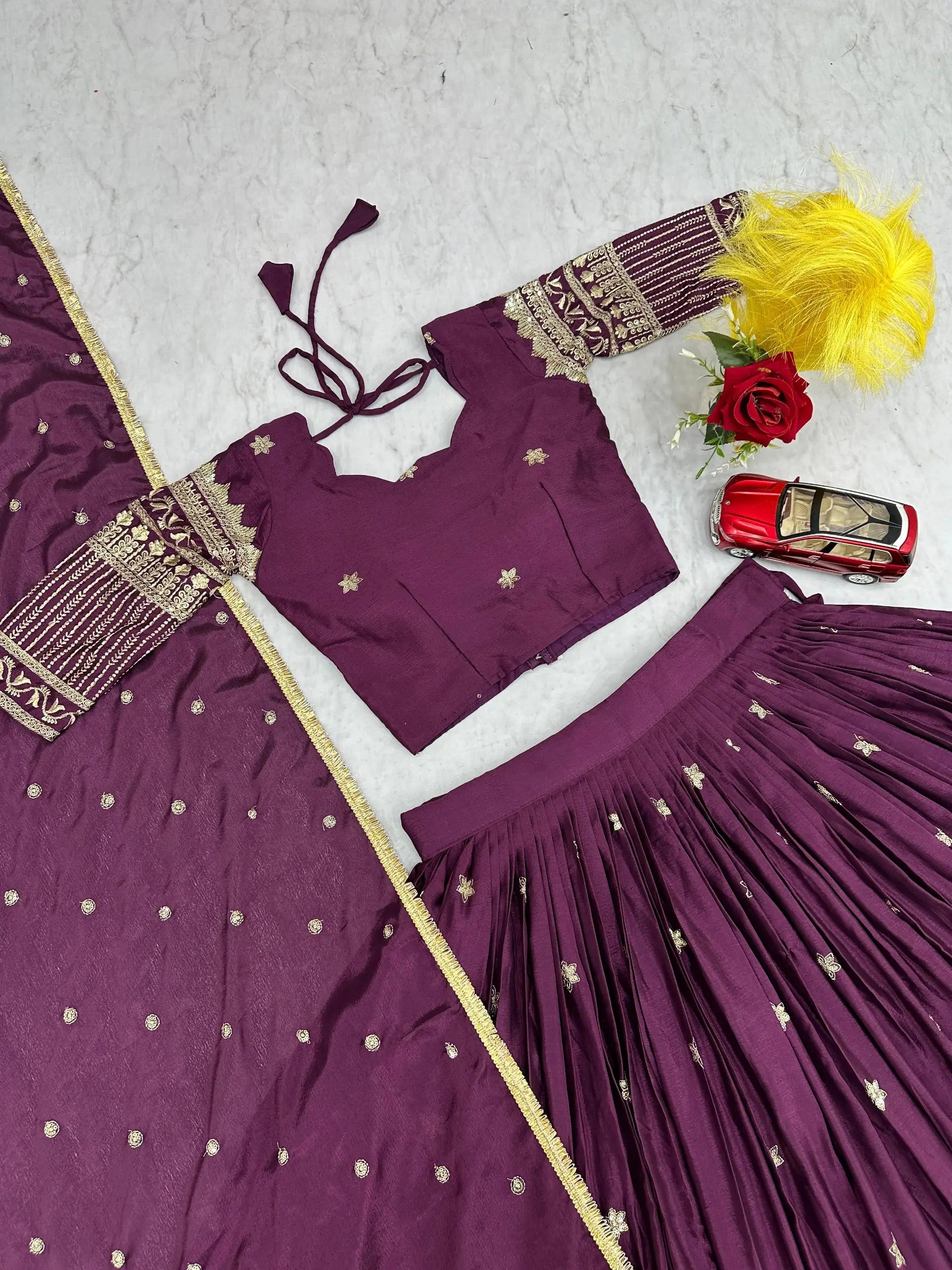 Chinon Embroidered Lehenga Choli Set with Dupatta