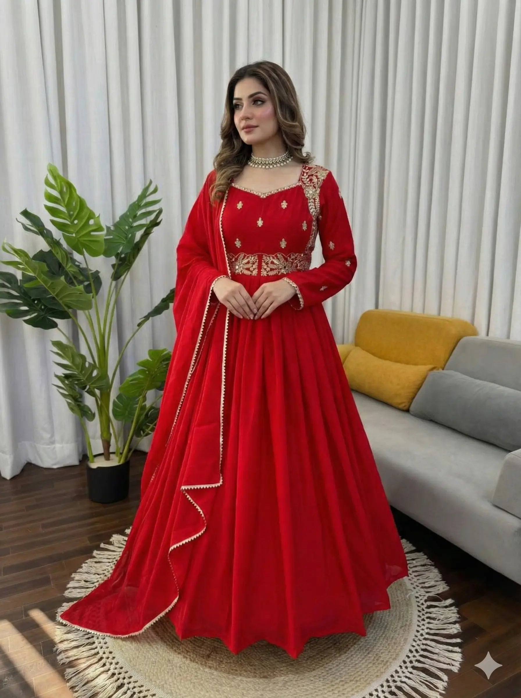 Chinon Embroidered Mirror Work Suit Set