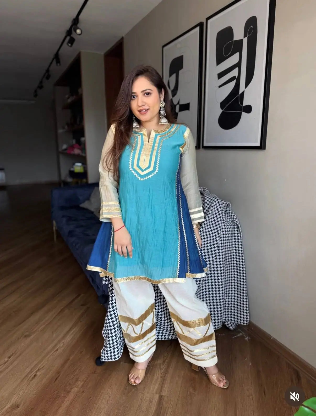 Chinon Gota Patti Kurti Palazzo Set for Festive and Traditional Wear