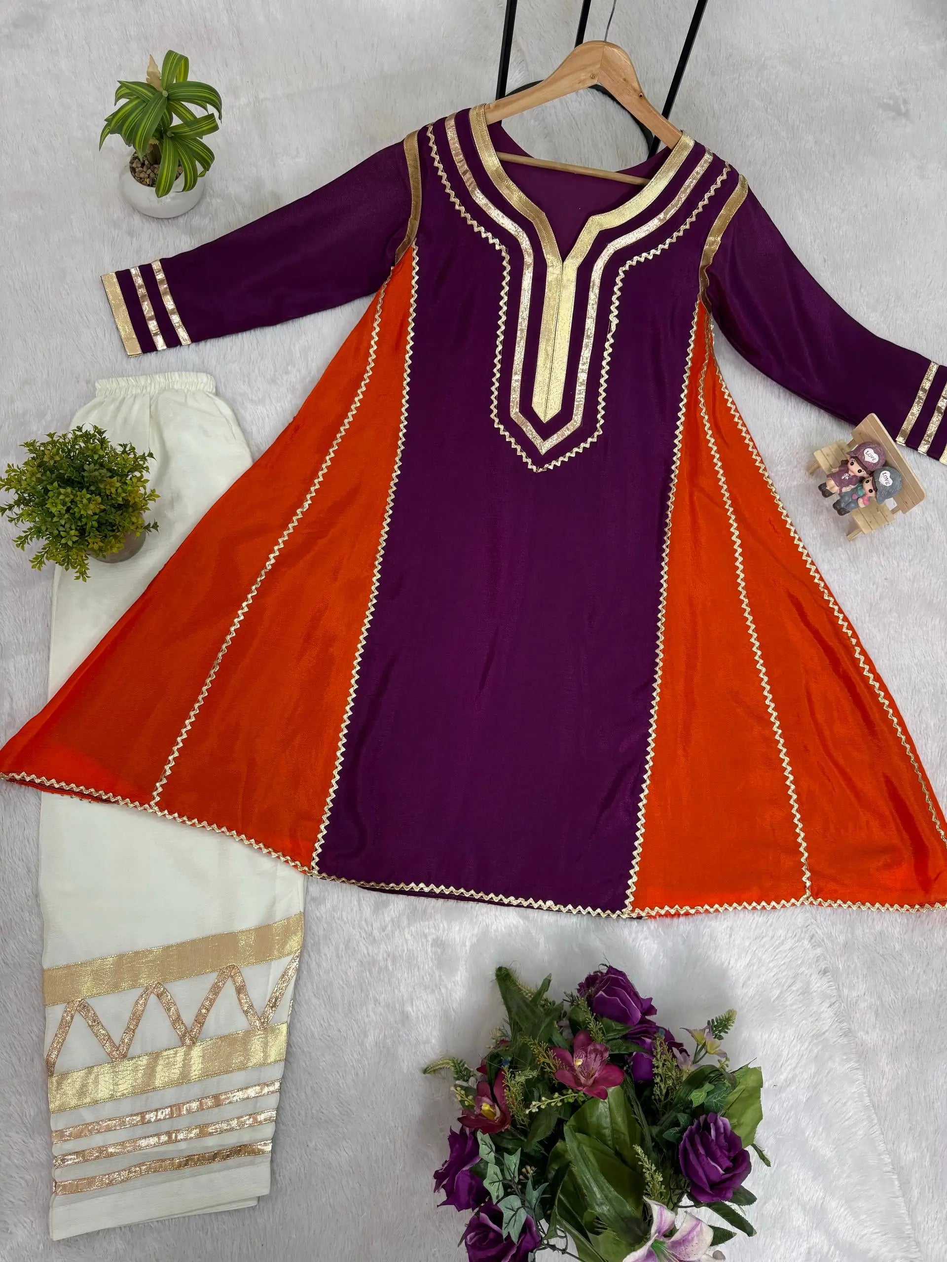 Chinon Gota Patti Kurti Palazzo Set for Festive and Traditional Wear