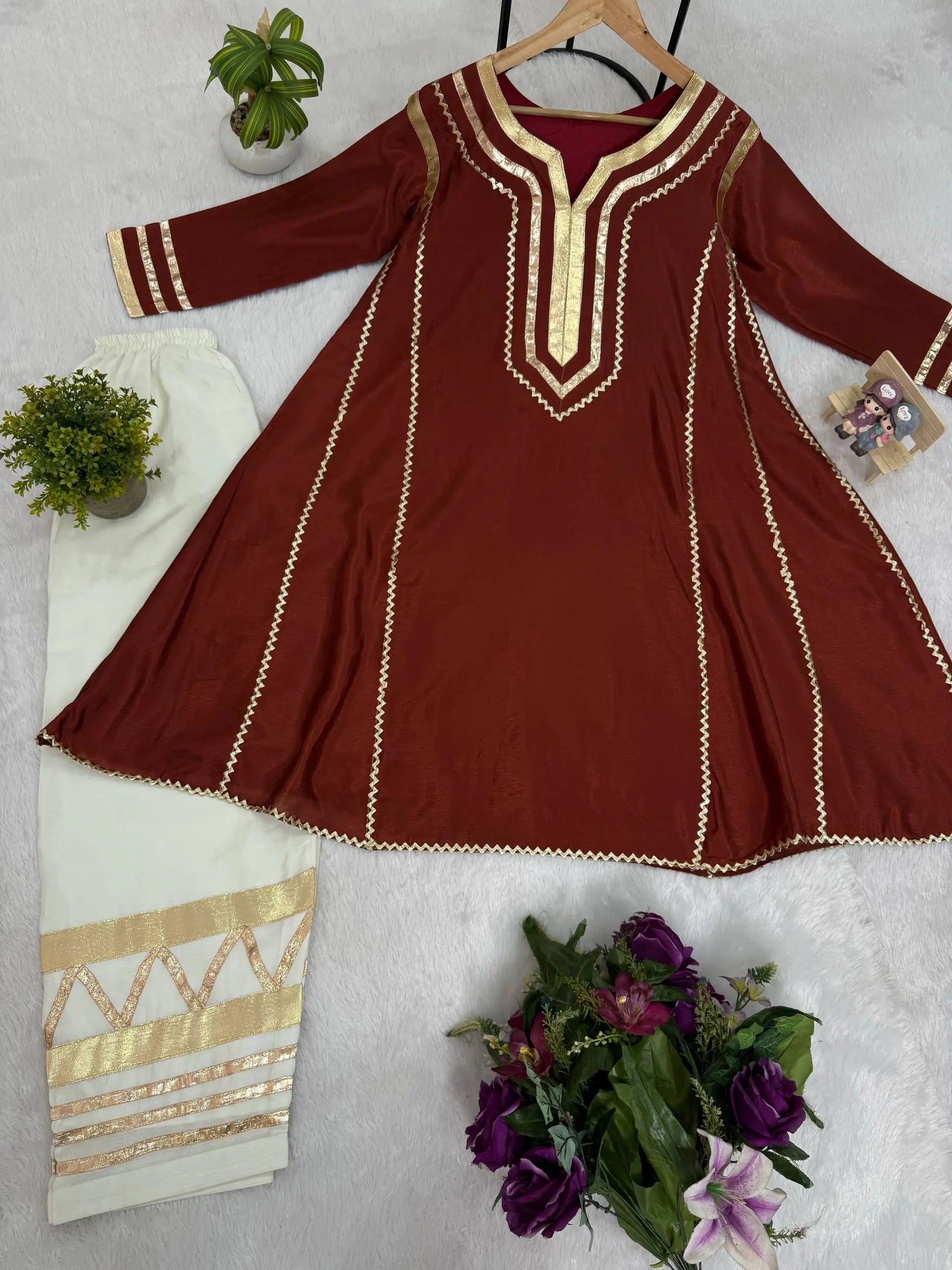 Chinon Gota Patti Kurti Palazzo Set for Festive and Traditional Wear