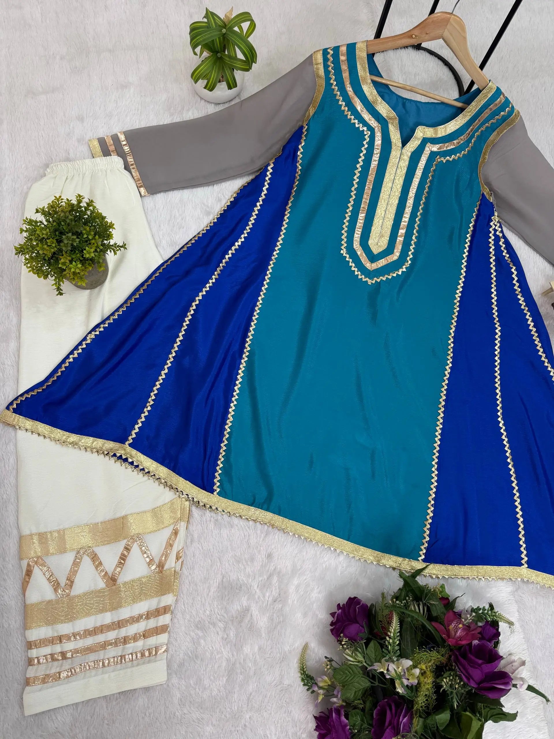 Chinon Gota Patti Kurti Palazzo Set for Festive and Traditional Wear